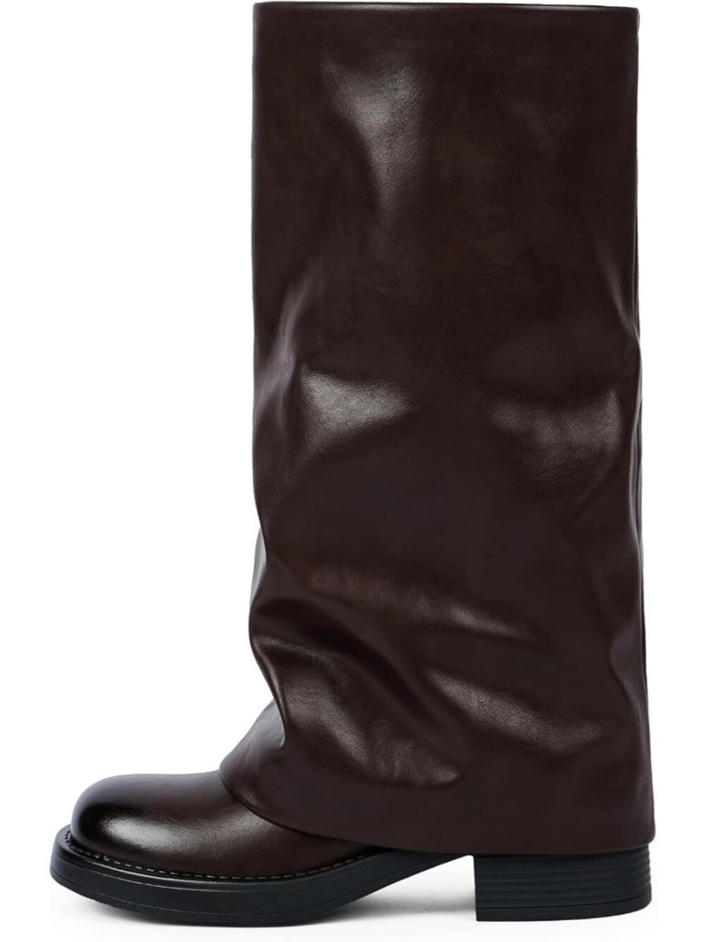 Women's Chocolate Brown Chunky High Heels Long Zipper Fold Over Knee High Boot